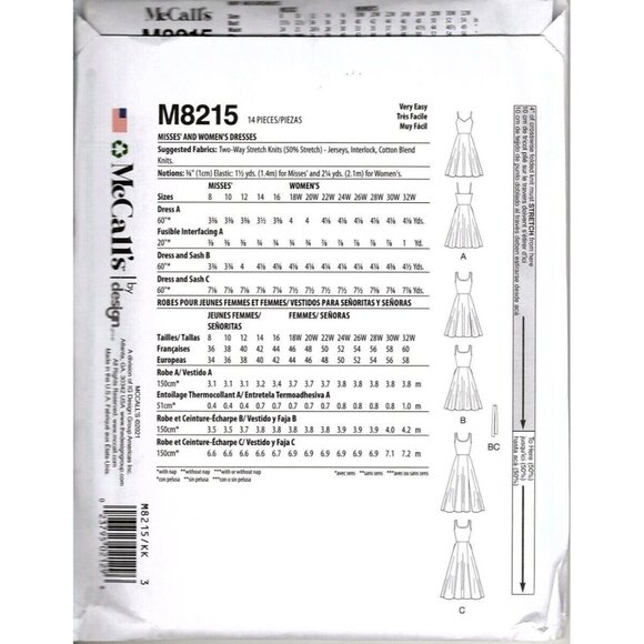 McCall's M8215 Womens 18W to 24W Sleeveless Knit Dress Sewing Pattern Uncut - Picture 2 of 2
